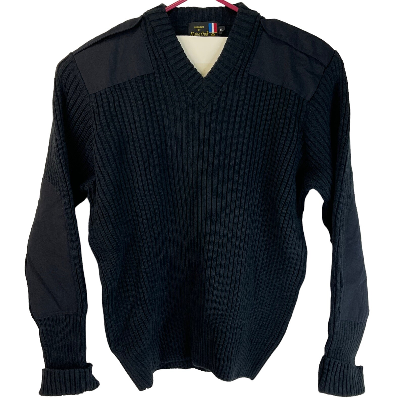 Flying Cross Sweater Mens Sz M Black Command Emt Acrylic Wool Rib Knit $95