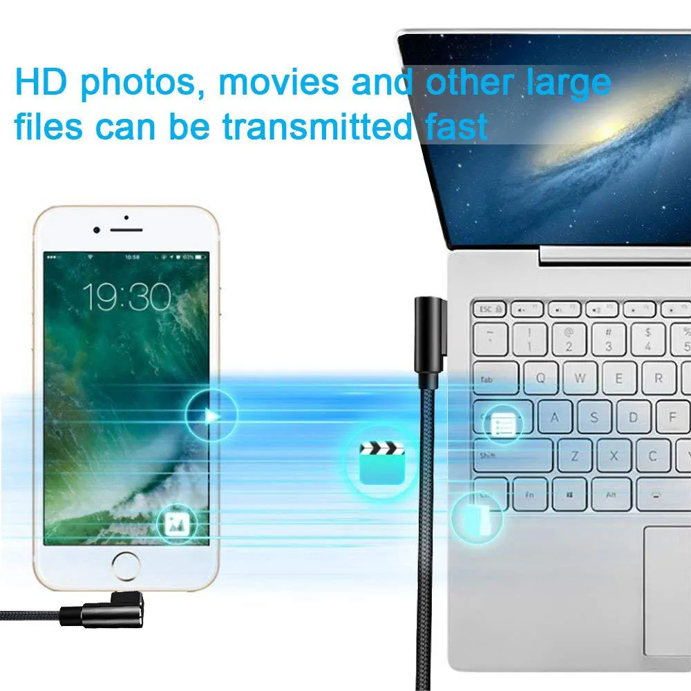 Type C 90 Degree Right Angle USB C 2.4A Fast Data Sync Charging Charger Cable