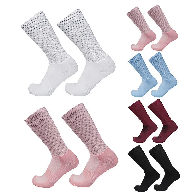 1 Pair Men Cycling Racing Mesh Breathable Summer Anti Slip Silicone Sport Socks
