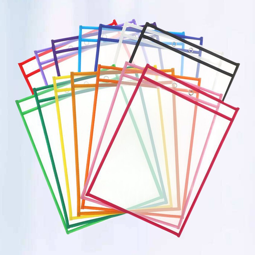 10 Pcs Write Wipe Pockets Oversized Dry Erase File Document Pouch