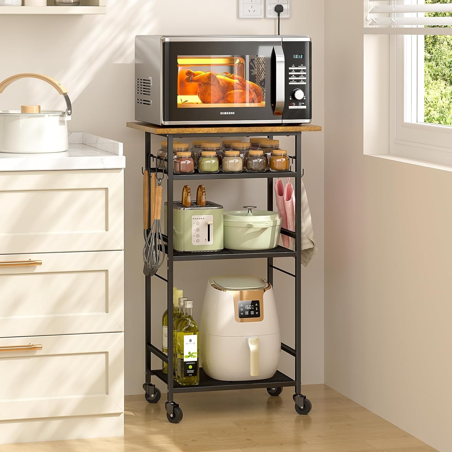 Rolling Kitchen Microwave Cart 3 Tier Microwave Table Stand W/ Adjustable Shelf