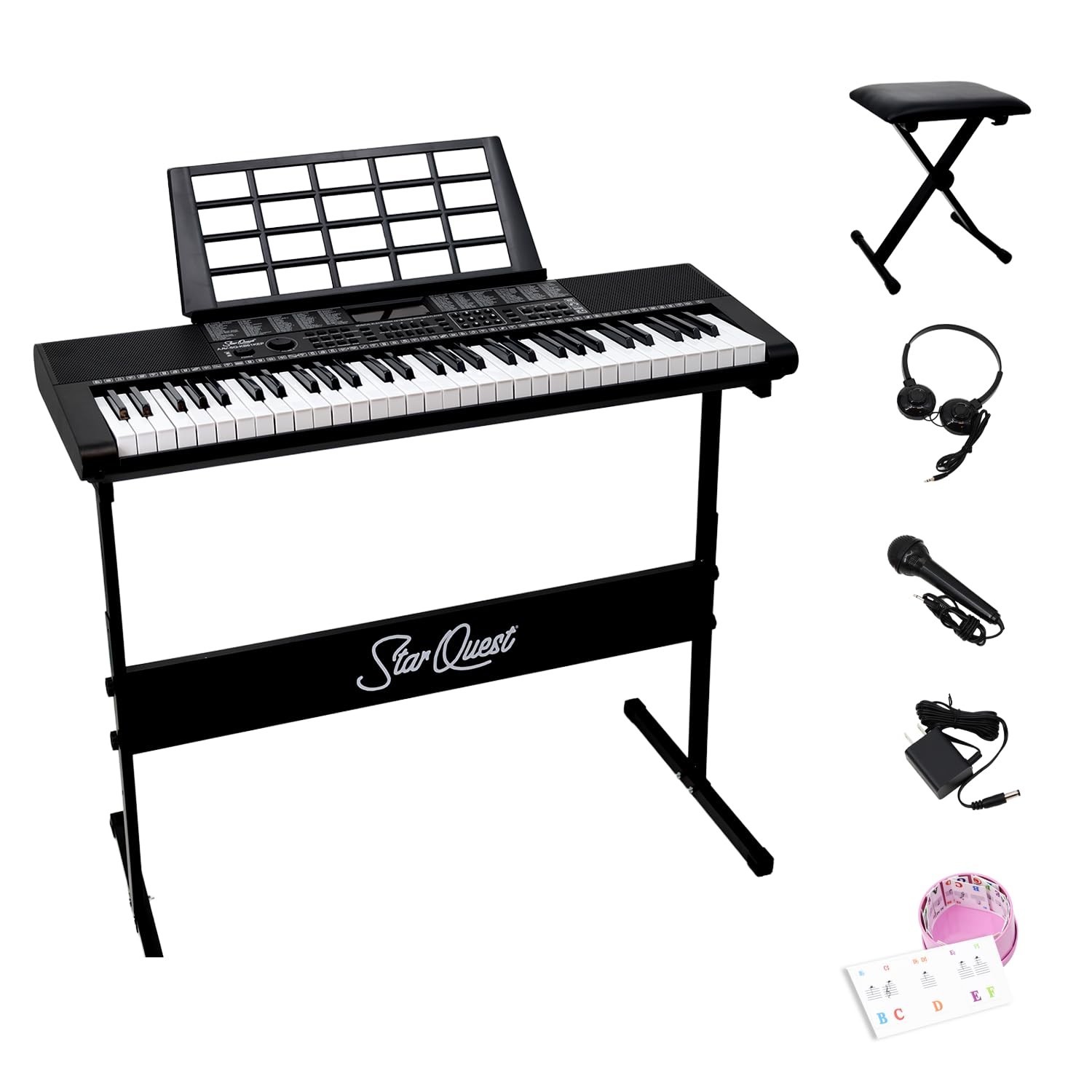 StarQuest SQ-KB61KEP 61-Key Keyboard Piano W/Digital Piano Stand & Bench, Hea...