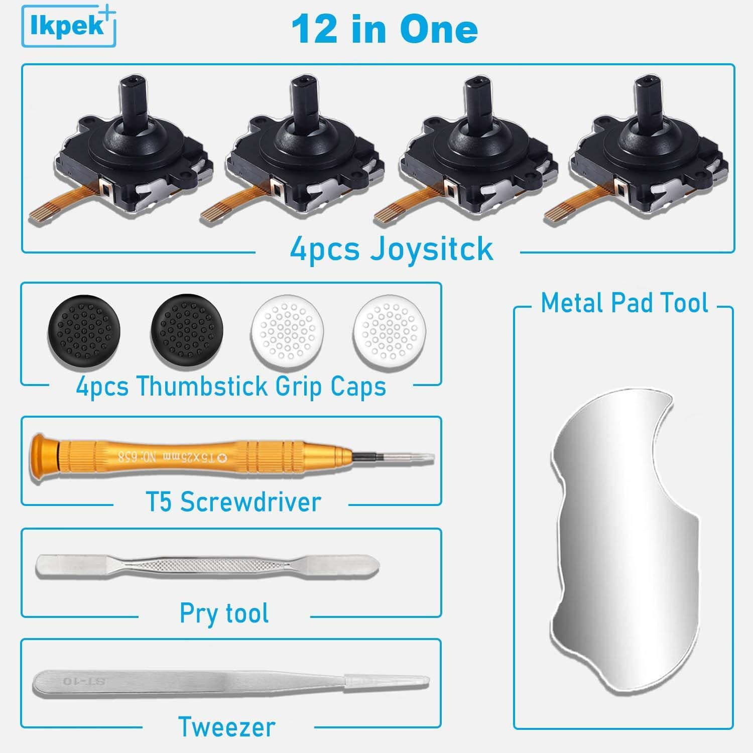 4 Pack Joystick Replacement Kit for Meta Quest 3 Controller(12 in one), Repair K