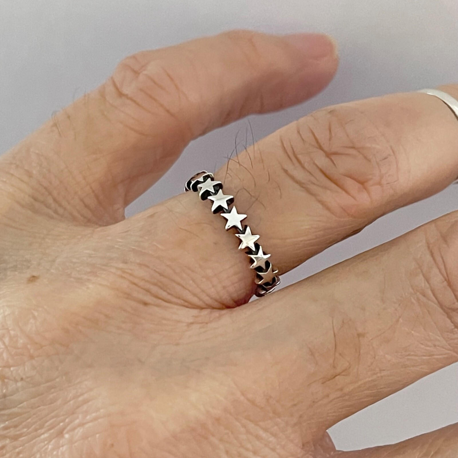Sterling Silver Eternity Star Band Ring, Celestial Silver Rings, Silver Bands