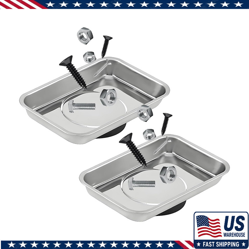 2 PCS Stainless Steel Magnetic Rectangle Trays 3.6x2.5 Screws Bolts Nuts
