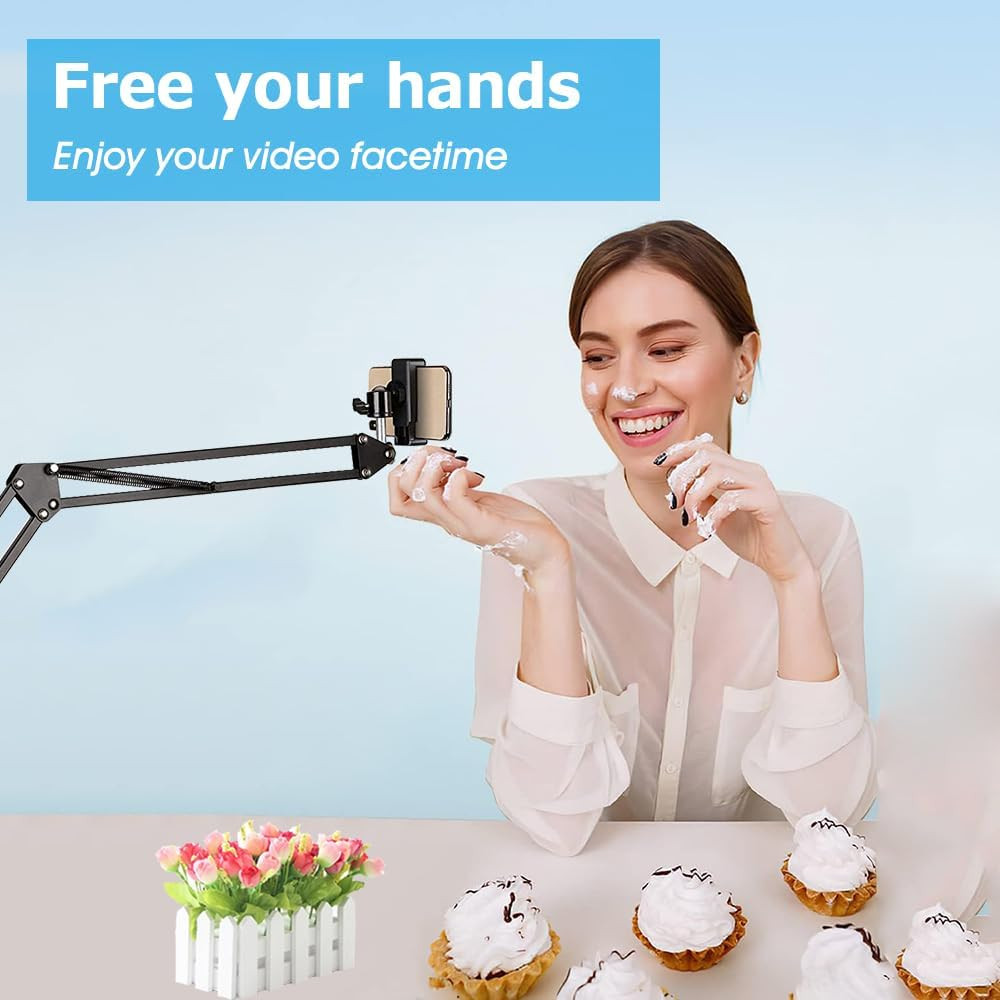Overhead Tripod Mount for Camera Webcam Ring Light, over Head Articulating Arm w