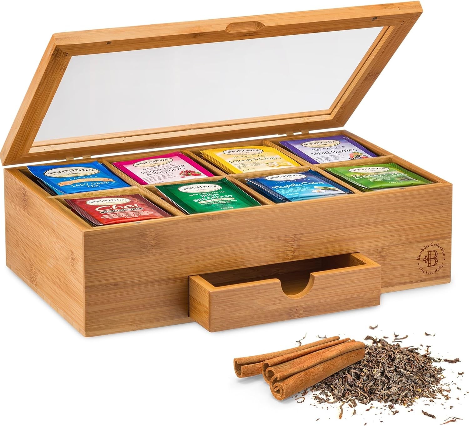 Tea Bag Organizer with Der - Bboo Tea Box Organizer, 8-partment