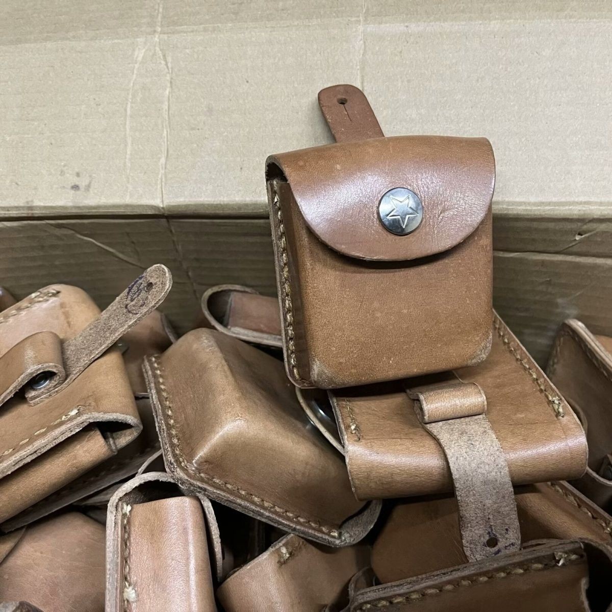 1970s 62 Type Compass Case Cowhide Leather Vintage Pouch 8.5×8×3cm
