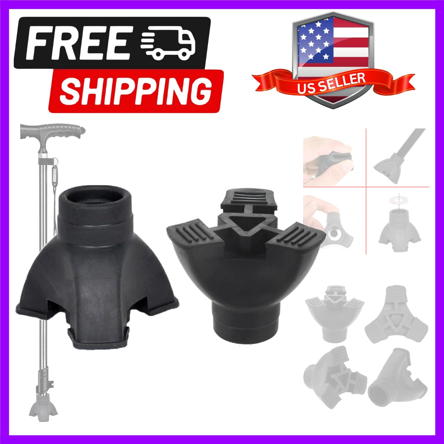 Non-Slip Rubber End Tips for Walking Canes, Sticks, and Crutches - Self-Stand...