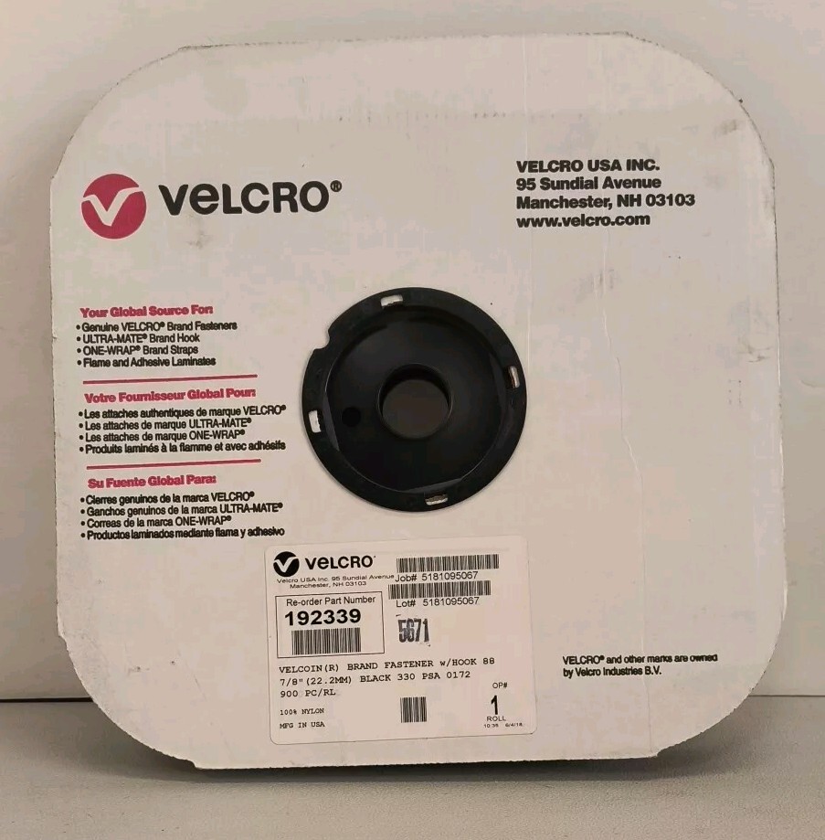 Velcro 192339 - Hook Fastener Disc - Acrylic Adhesive - 7/8 In - Black - 900 PCS