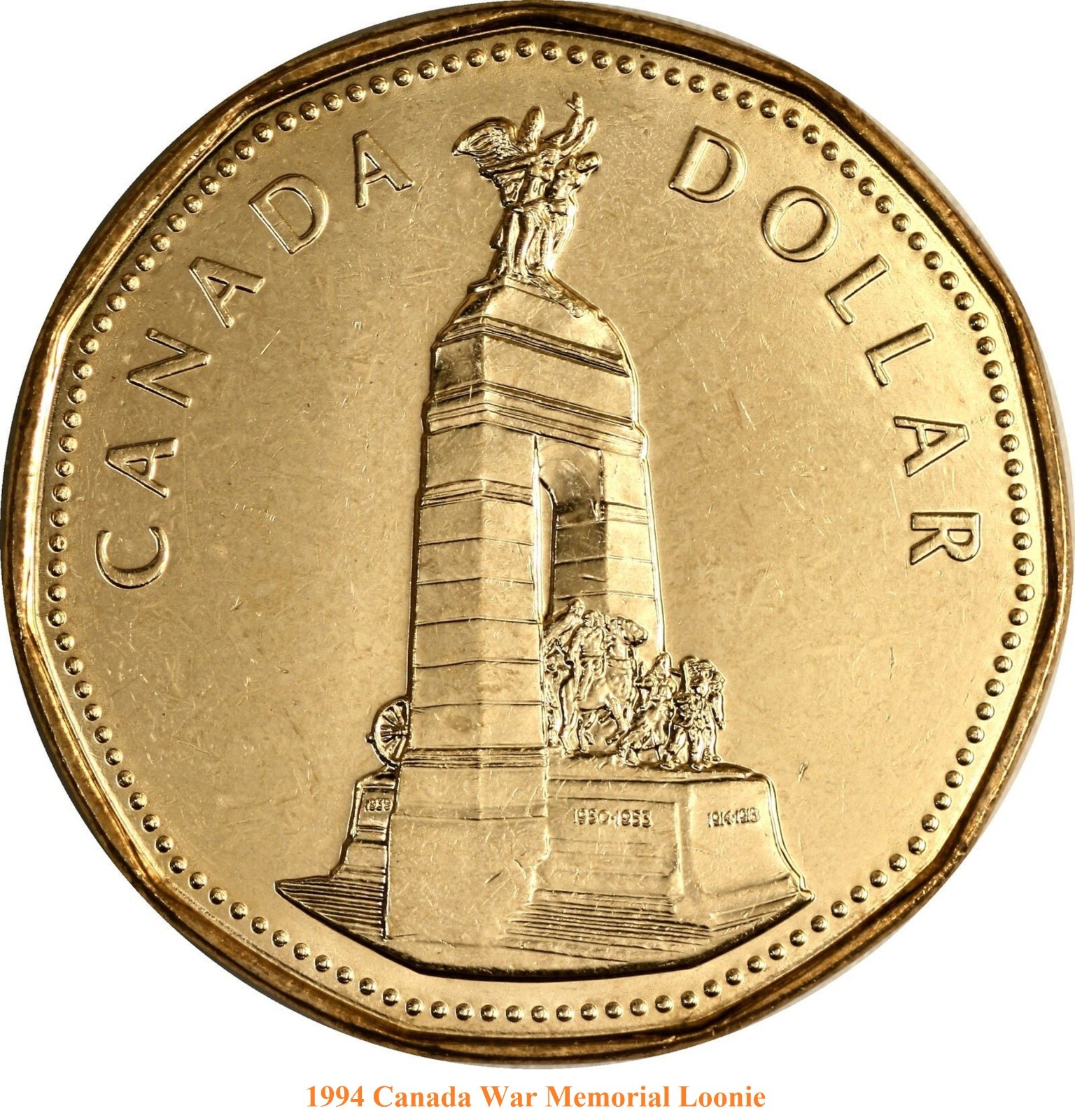 1994 Canada National War Memorial Loonie One Dollar Coin. UNC. $1 Loon
