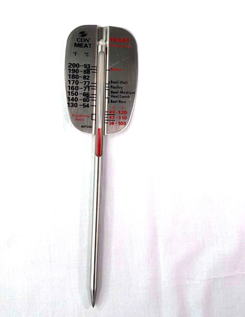 CDN MYT200 Meat & Yeast Thermometer Stainless Steel Ovenproof Baking