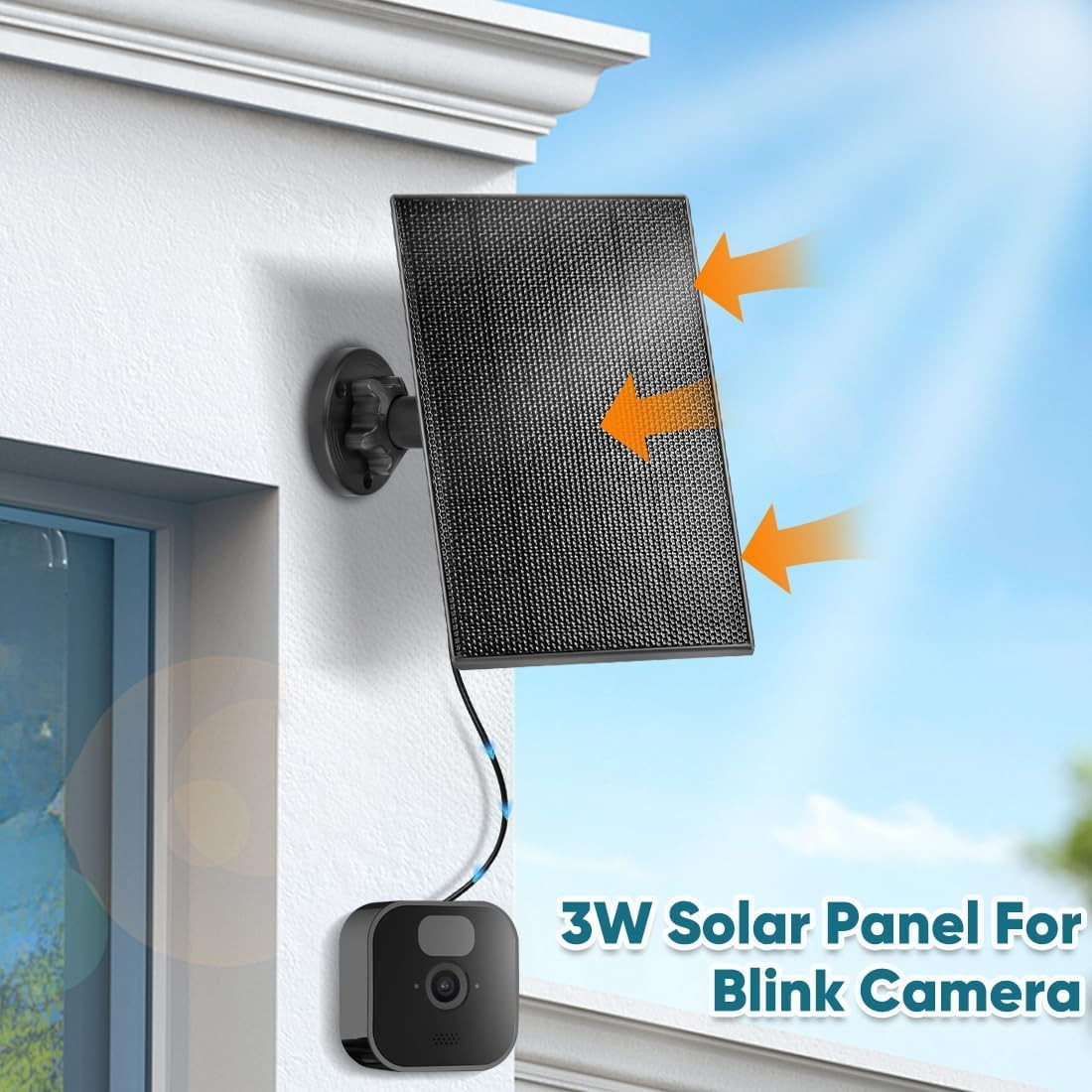 Solar Panel Charger for Blink Outdoor Camera, 3W Solar Panel Compatible with 260