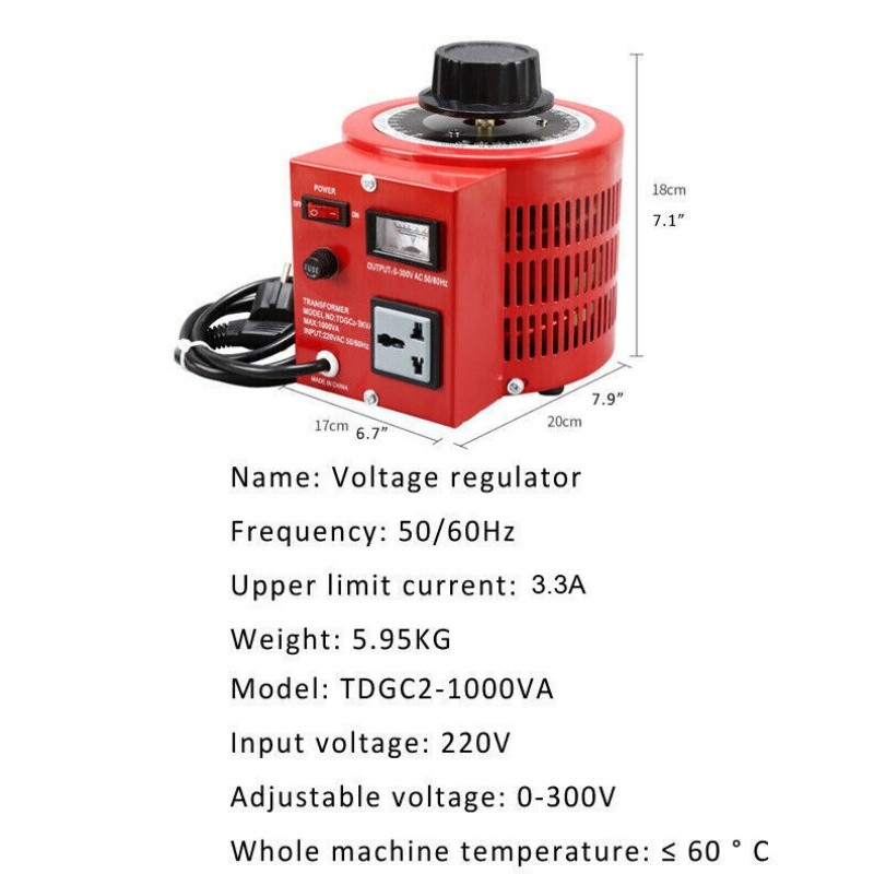 Variac Metered Variable Voltage Regulator Single Phase 0.5/1/2/3KVA 220V 0-300V