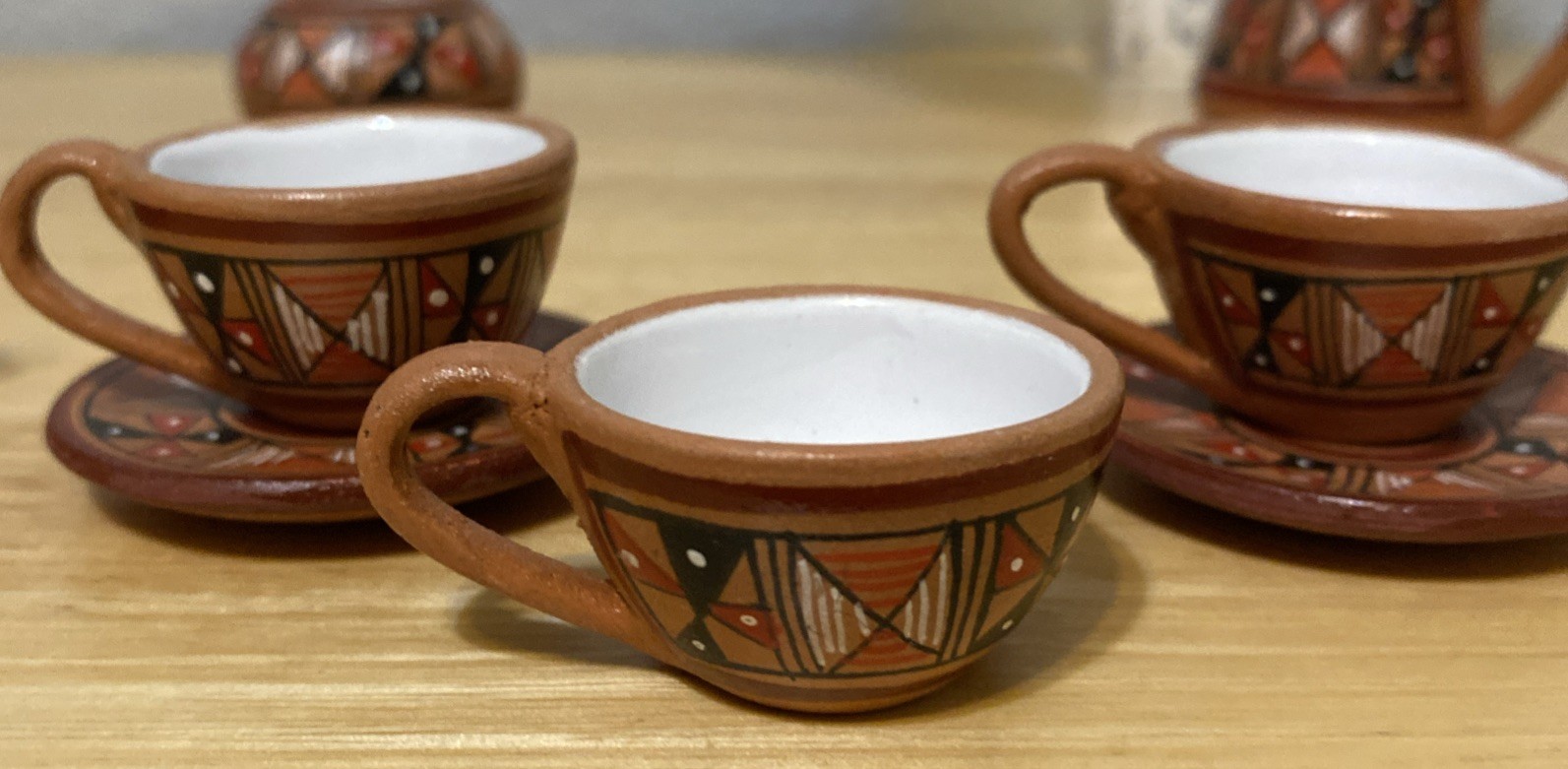 Cusco Peruvian 2” Miniature Clay Hand Decorated Glazed Tea Coffee Set 10 Pieces