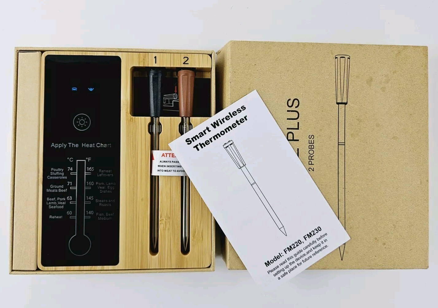 Wireless Meat Thermometer 2 Probes, 500FT Long Range with LCD for BBQ Oven