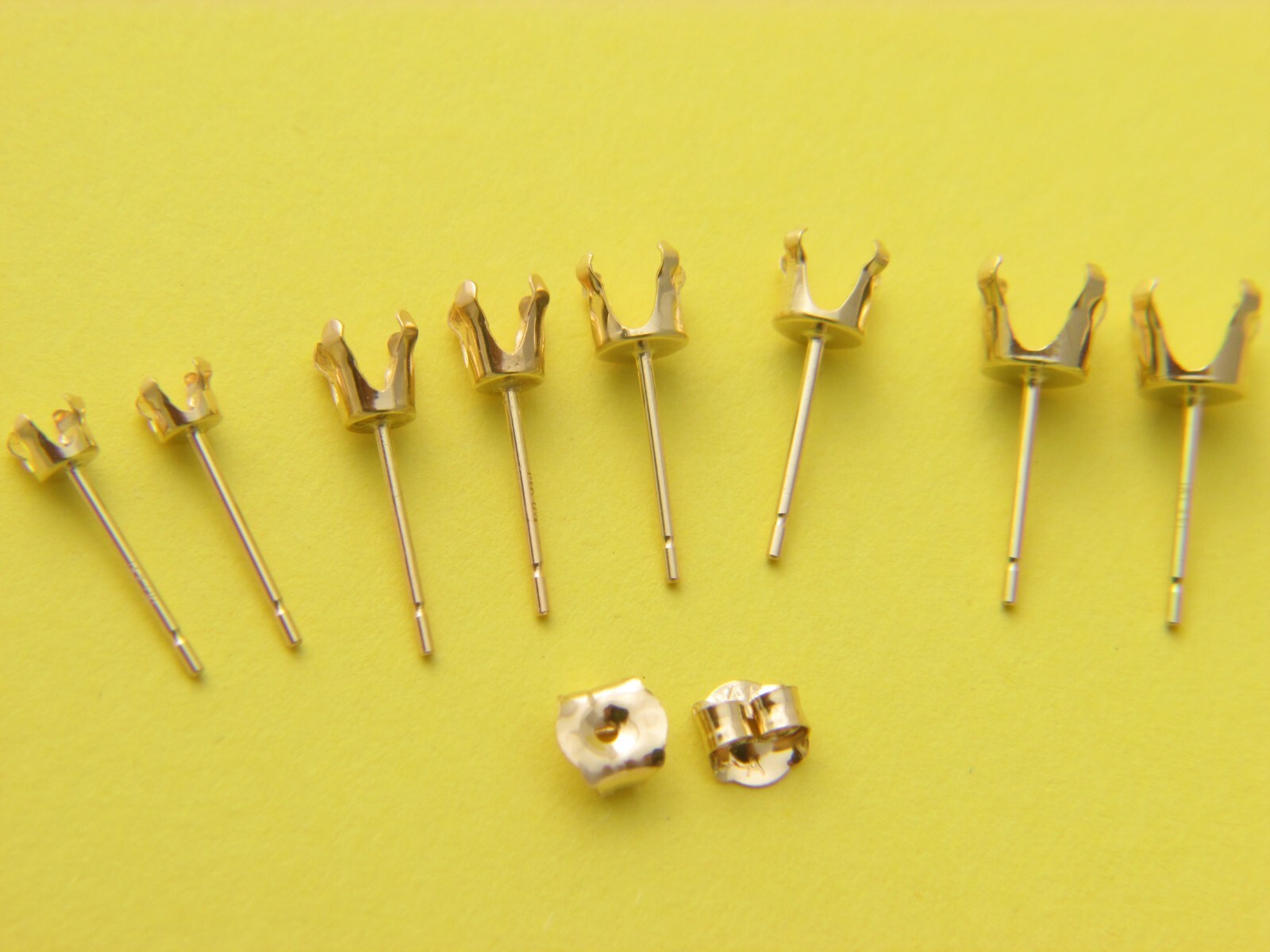 Solid 14kt Gold Round 4 prong Snap-tite earrings settings {3mm-6mm}