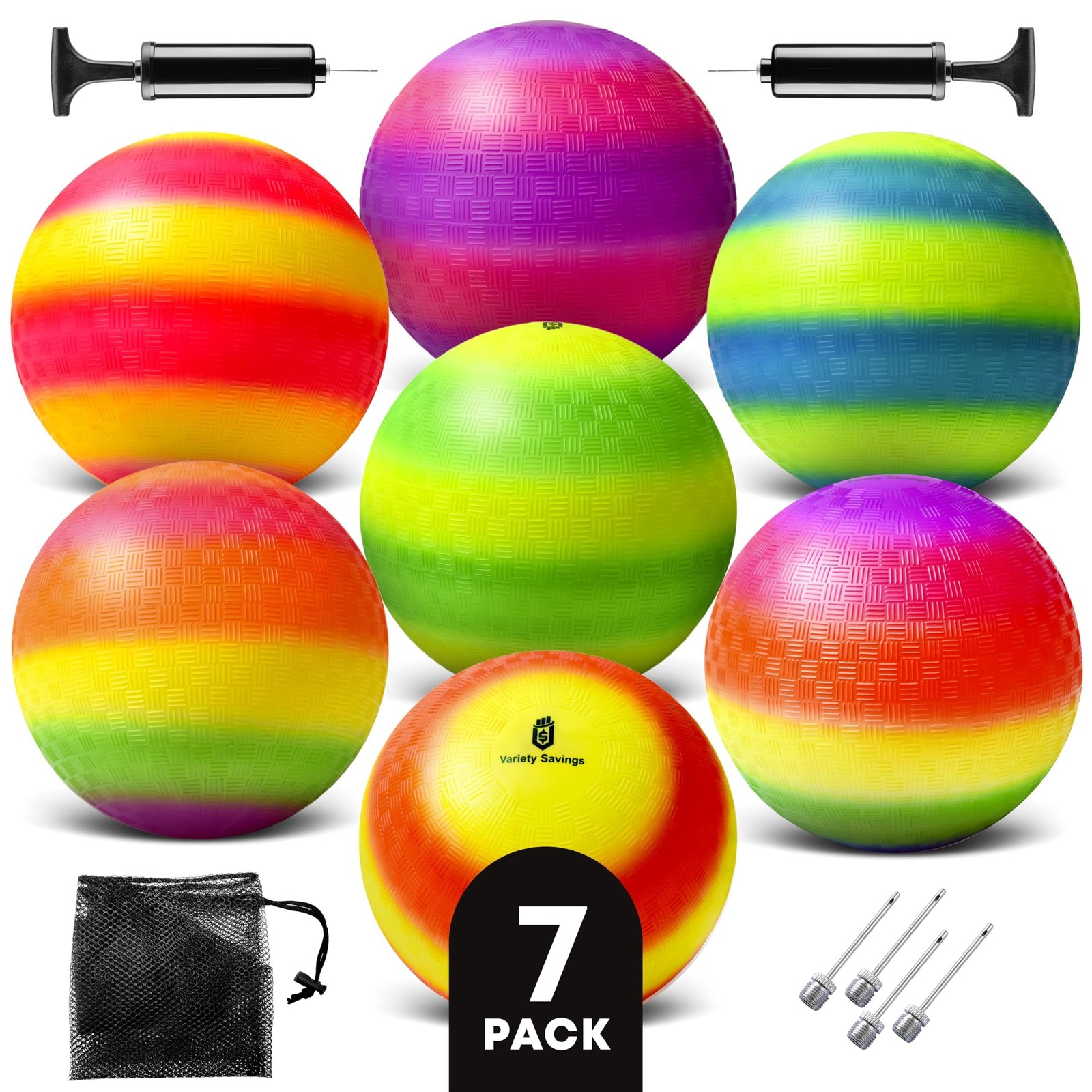 Pack of 7 with 2 Pumps & 4 Pins, Bouncy Balls for Kids –Dodgeball Set 8.5