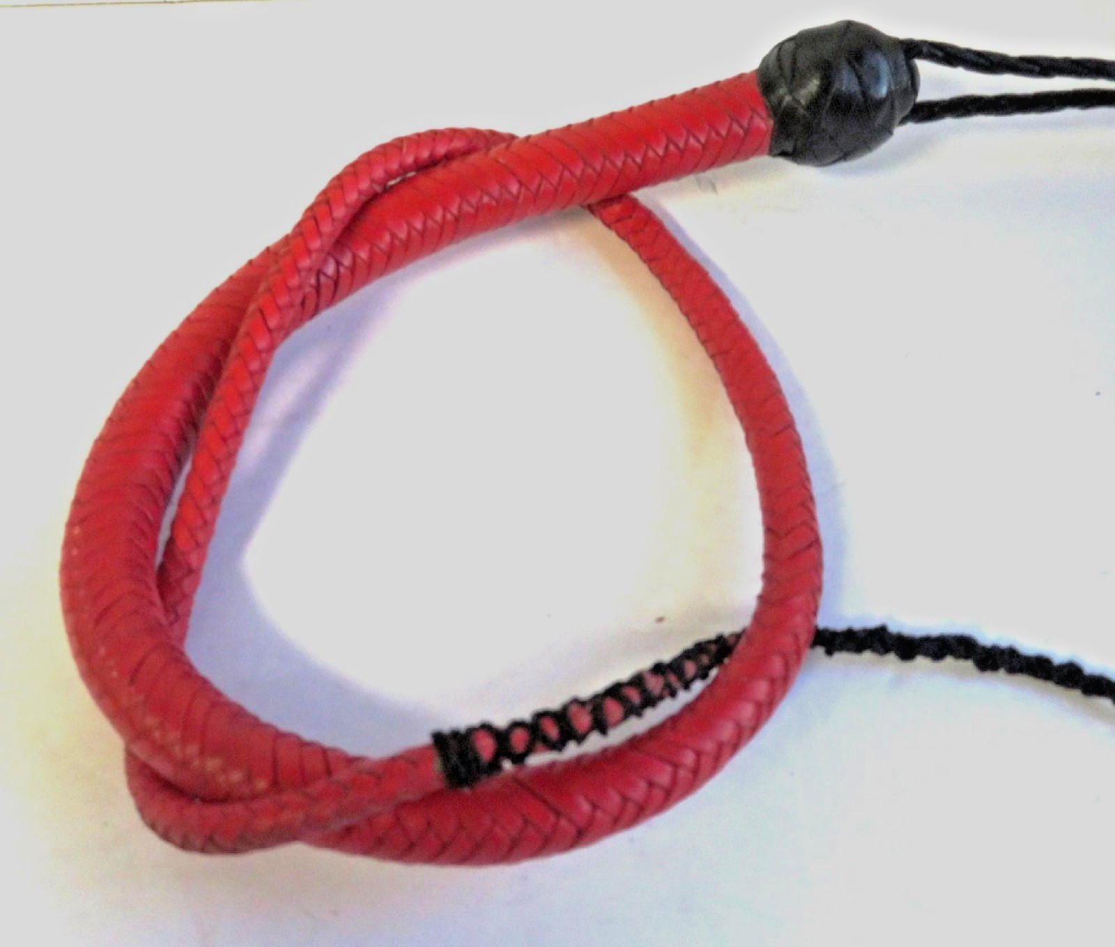 Leather Single Tail: 36" Red w/Black Knot, Handcrafted USA