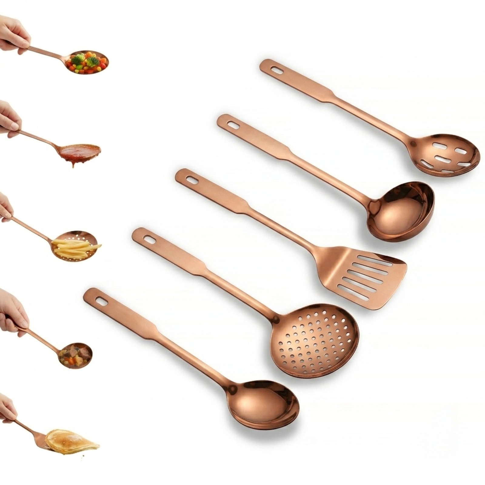 Amco 5-Piece Stainless Steel Cooking Utensil Set, Copper Finish - 14 in