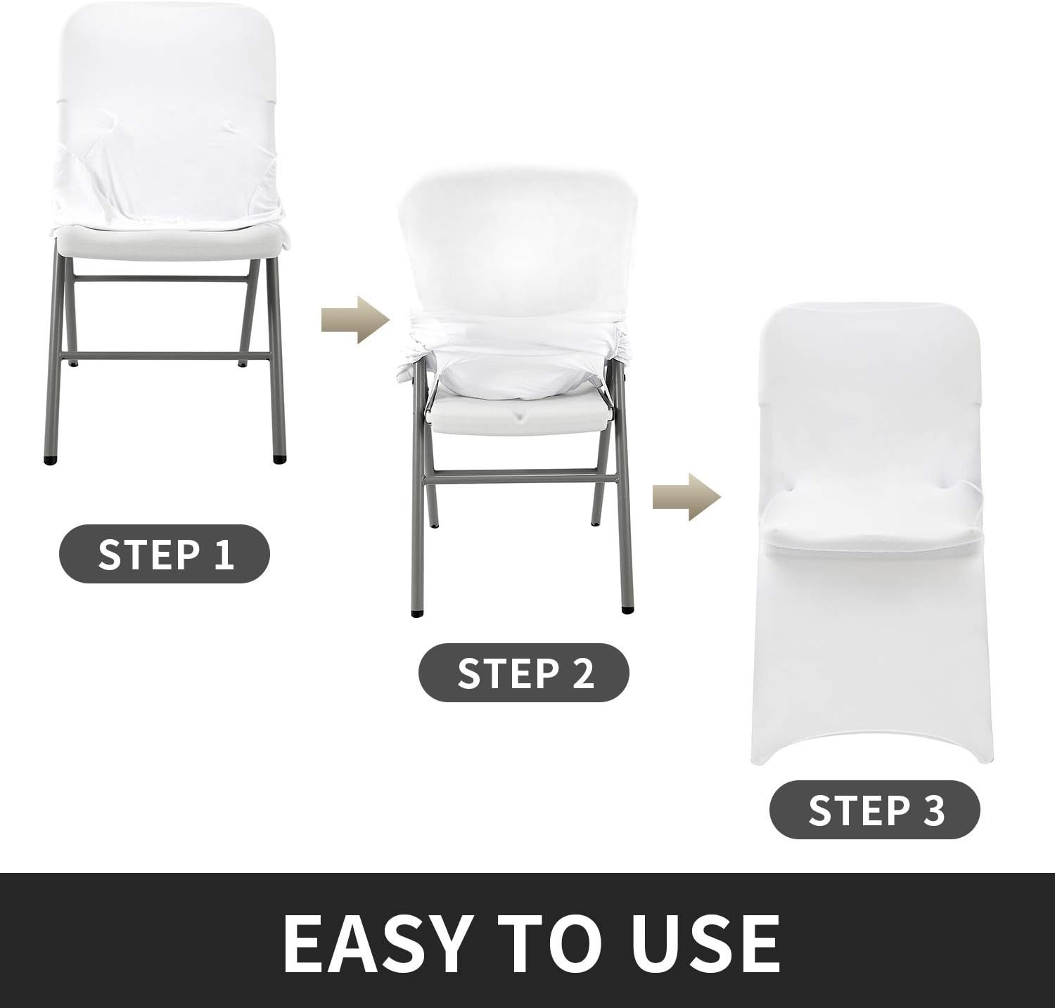 Peomeise Stretch Spandex Folding Chair Cover for Wedding Party Dining White