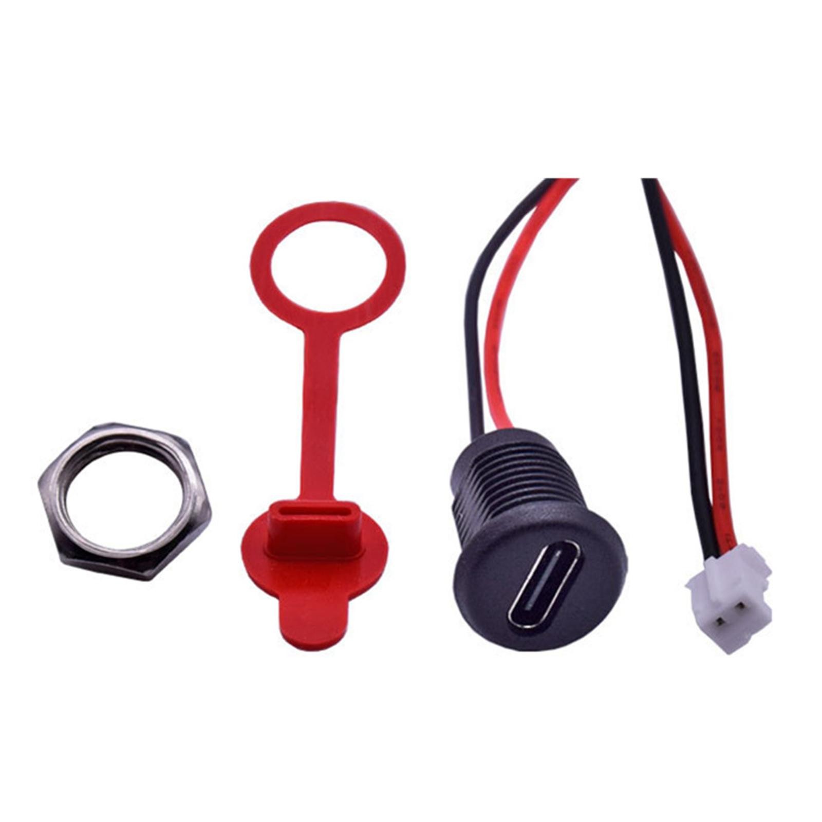 10Pcs USB Type C Connector 2 Pin Waterproof Charging Jack Port With Nut Lock B