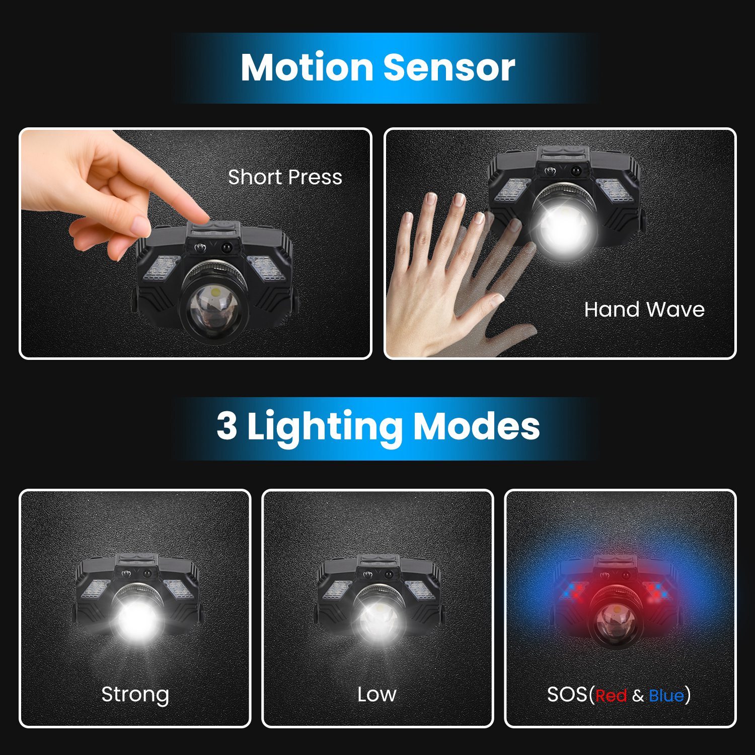 LED Headlamp Light Rechargeable Headlight Zoomable Head Torch Lamp Flashlight