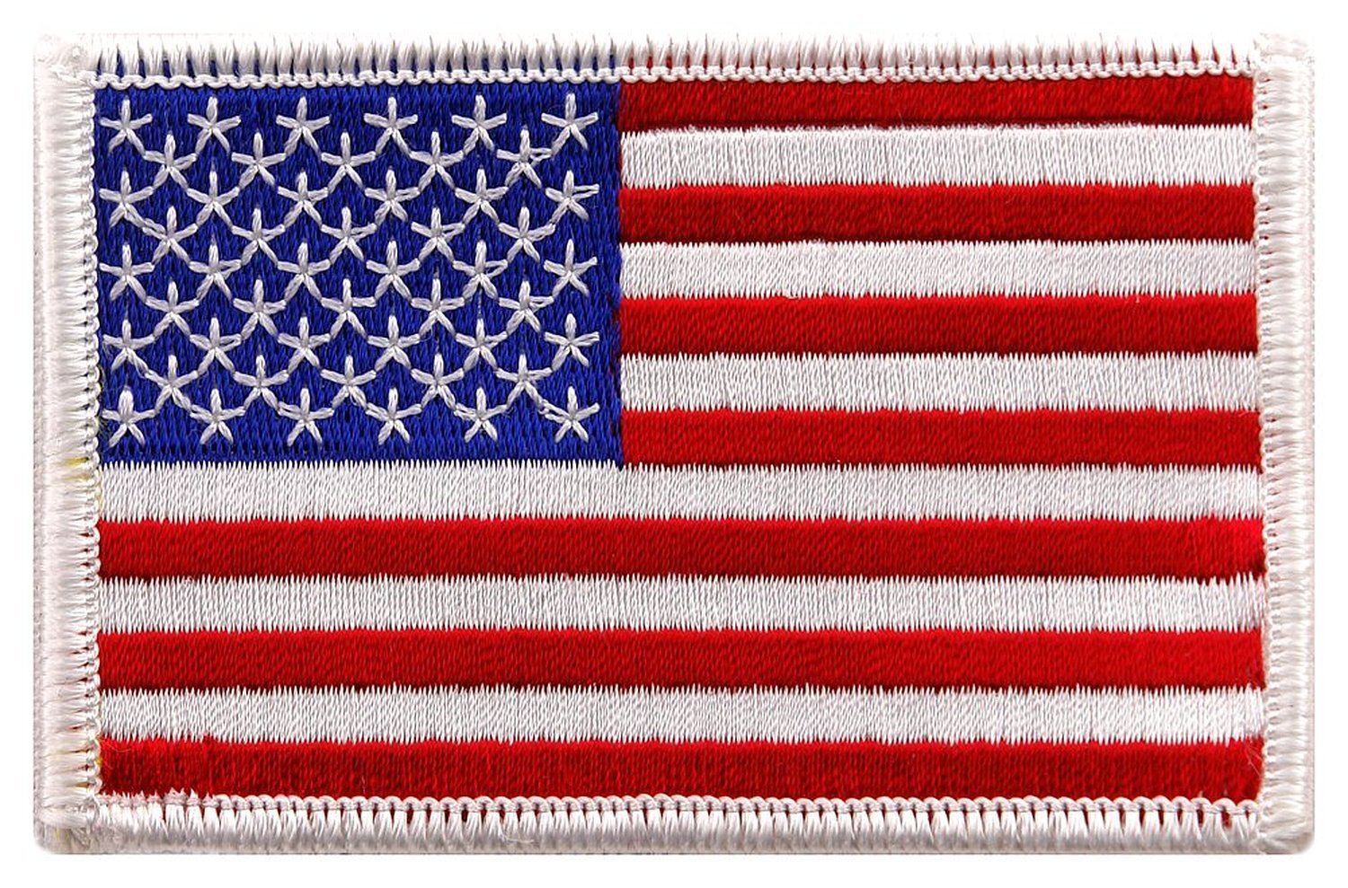 American Flag Embroidered Iron-On Sew On Patch White Border USA US United States