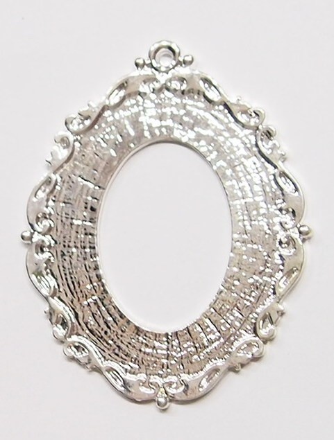 4 of Will Hold 40x30 -53x43mm Cab Shiny Silver Victorian Scroll Pendant Setting