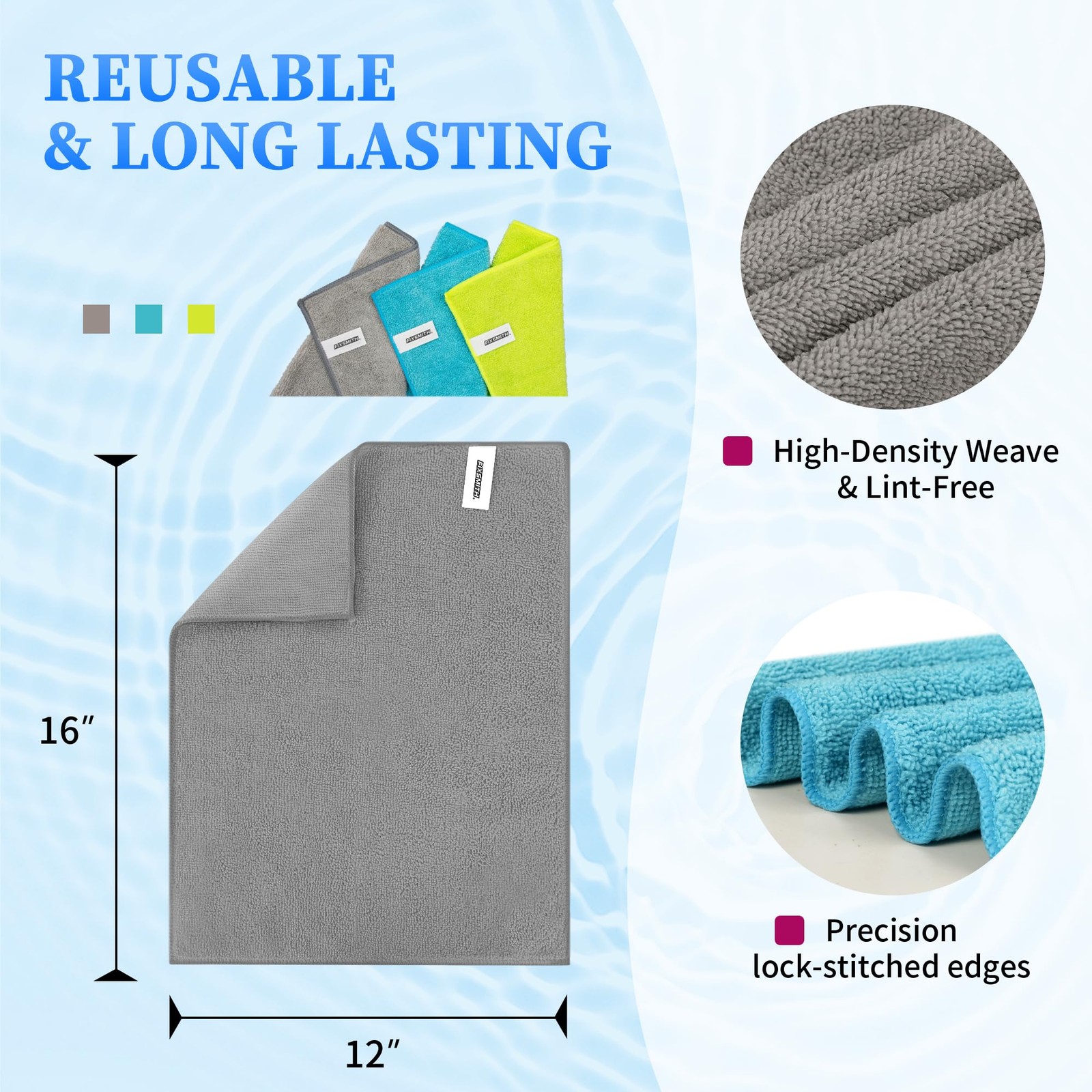 FIXSMITH Microfiber Cleaning Cloth - Pack of 12, Multi-Functional Towels, Siz...