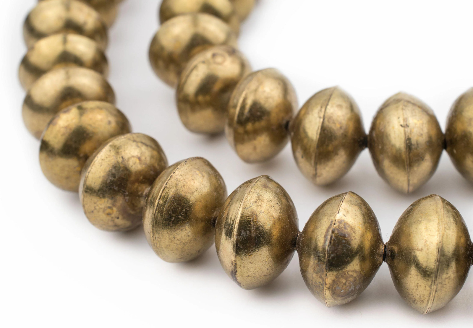 Ethiopian Brass Saucer Beads 20mm African Large Hole 24 Inch Strand Handmade