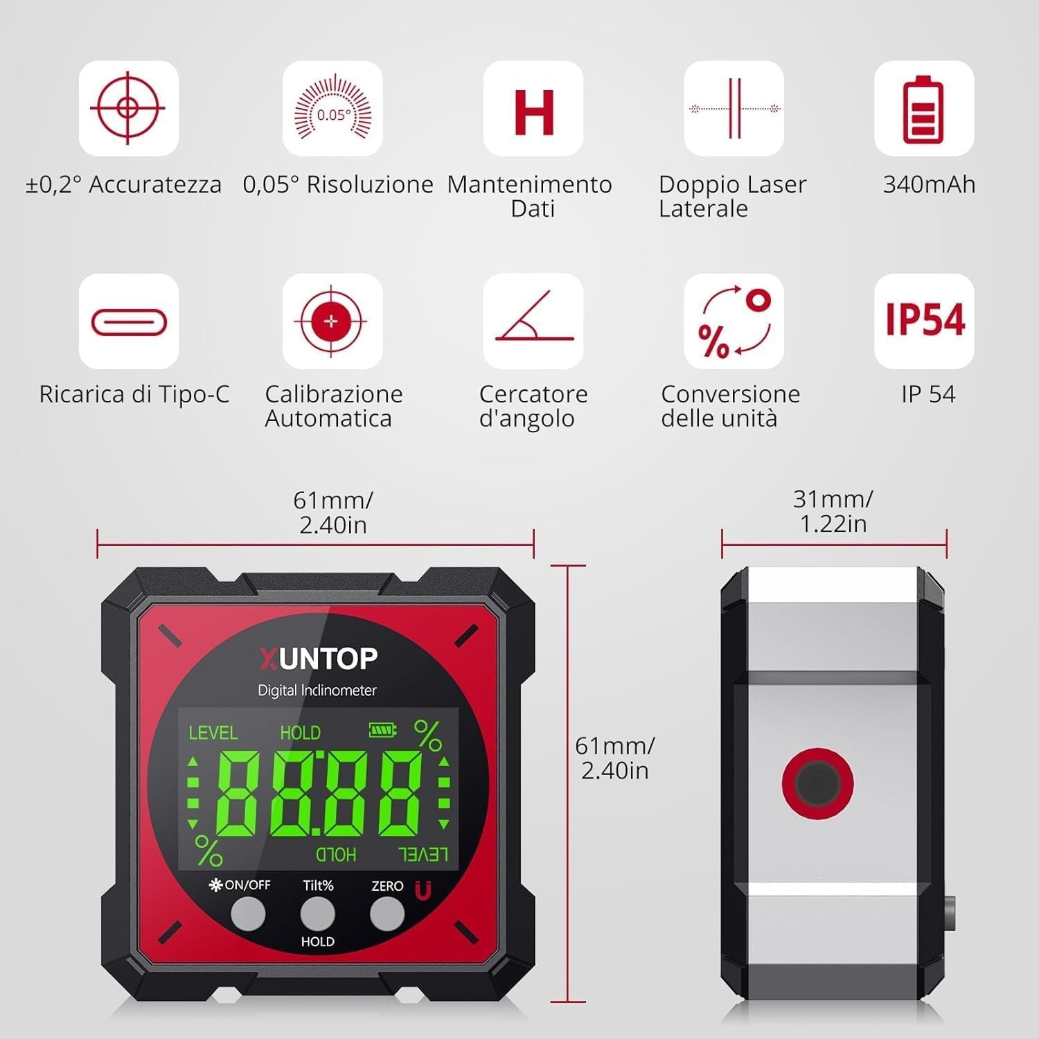 Strong Magnetic Digital Level Box with Laser - Compact USB Charging Angle Finder