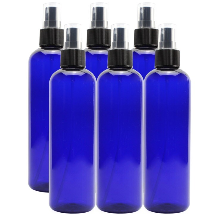 6 PACK- Cobalt Plastic Spray Bottles W/Fine Mist Sprayers /8 oz.