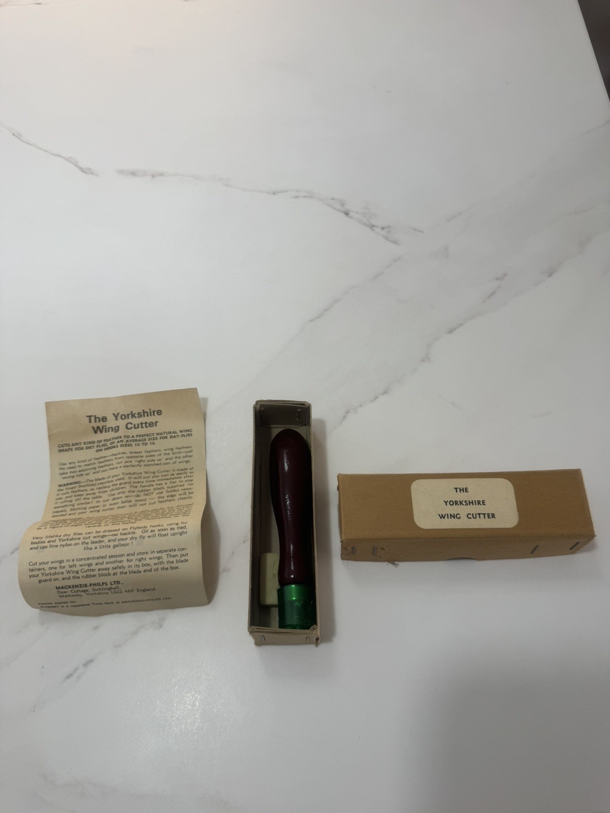 Vintage Yorkshire Wing Cutter Fly Tying Tool with Box Block & Instructions