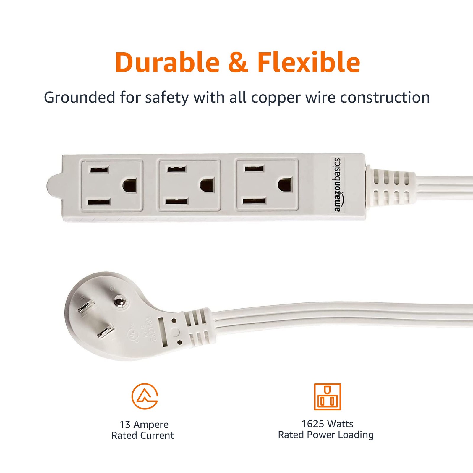 Home Office Setup 3 Outlet Power Strip - Flat Plug 3ft White 2 Pack