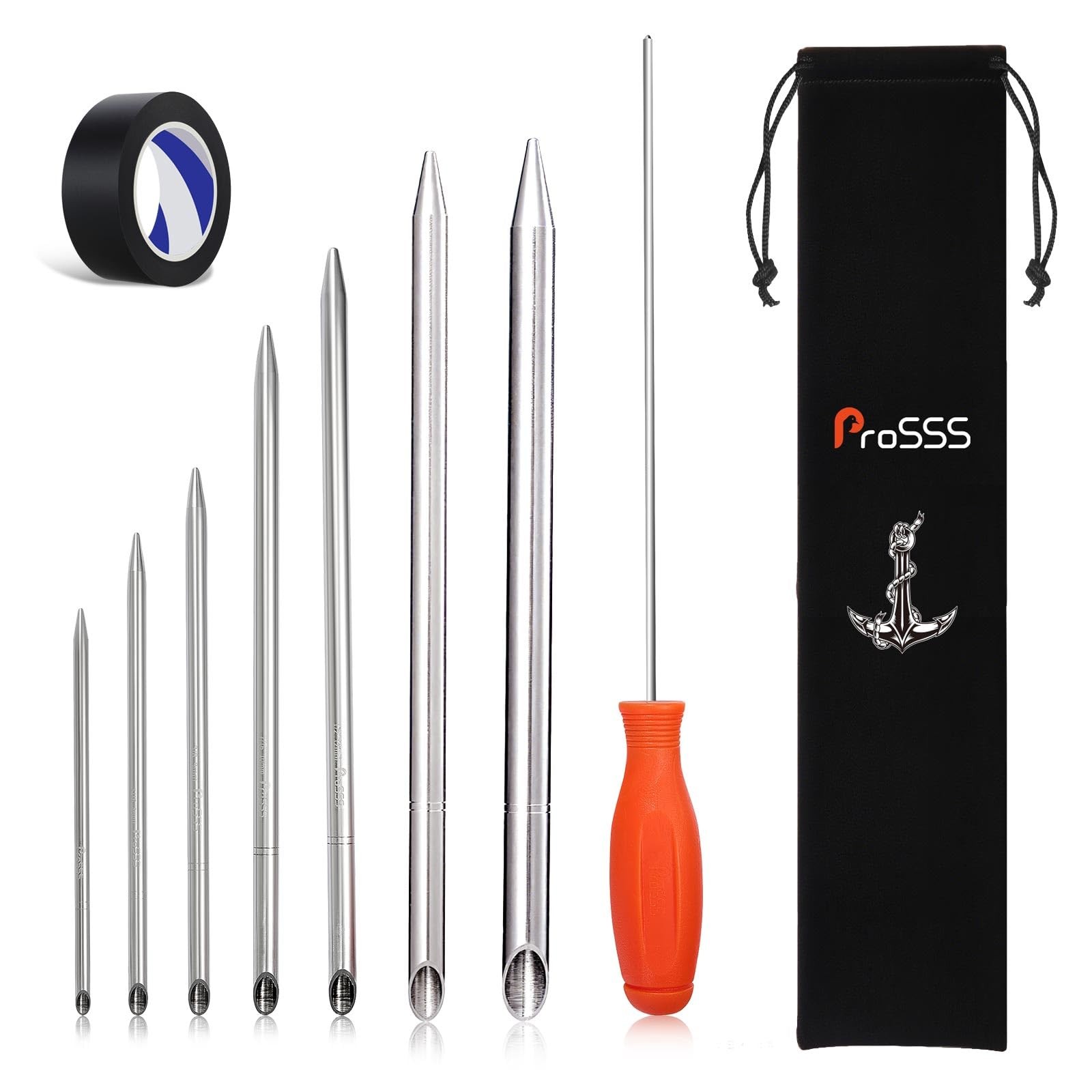 Rope Splicing Tool Kit - 7 Sizes with Pusher, Storage Bag  Tape for Recovery