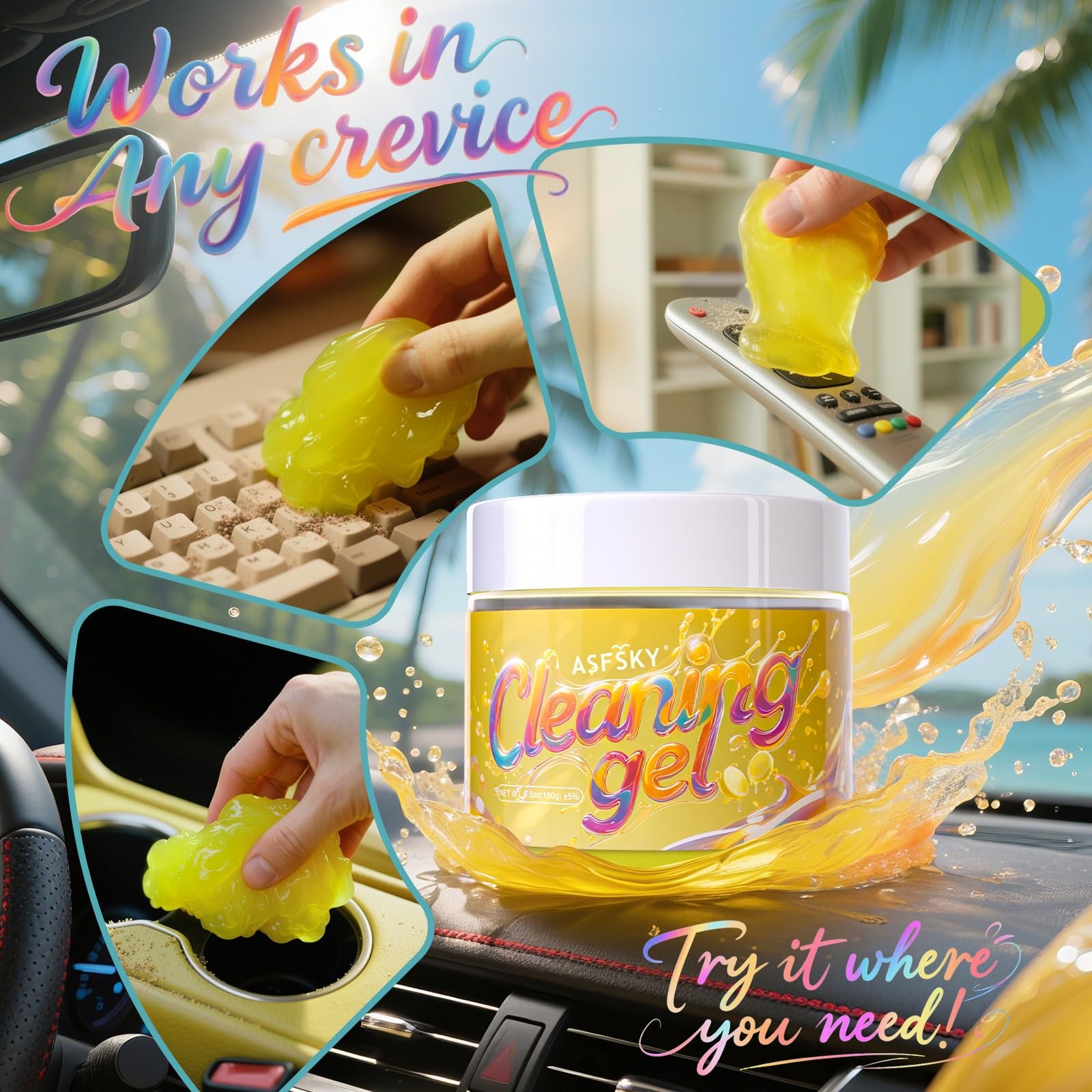 ASFSKY Car Cleaning Gel (Fruit aroma) 5.6 Ounce (Pack of 4), Multi-fruit