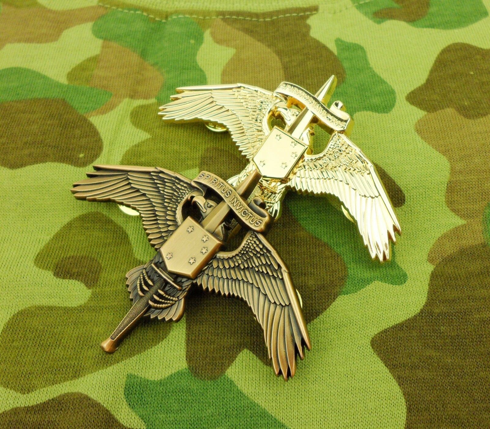 Two pcs US Usmc Marsoc Wings Badge Pin Marine Raider Insignia Spiritus Invictus