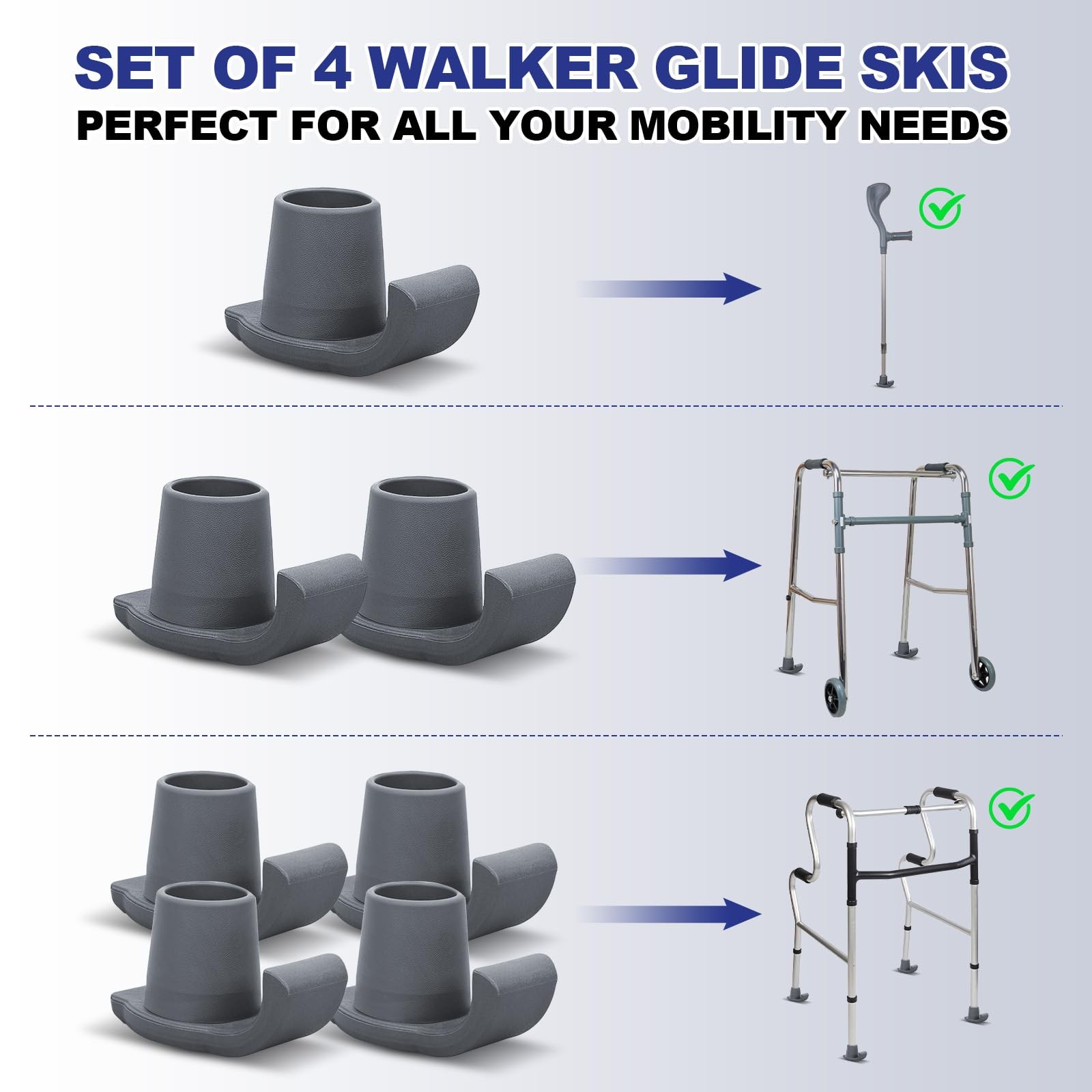 Walker Ski Glides, 4 Pack Durable Ski Glides for Folding Walkers, Universal F...