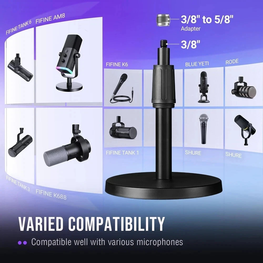 FIFINE Desktop Microphone Stand, Heavy-Duty Metal Adjustable Table Mic Stand ...