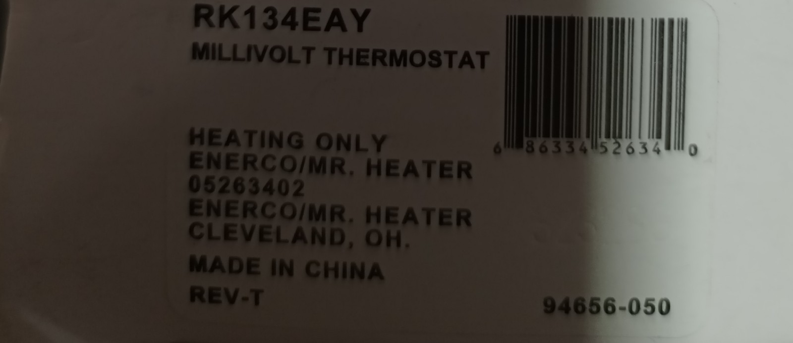 RK134EAY Millivolt Thermostat Rev-T