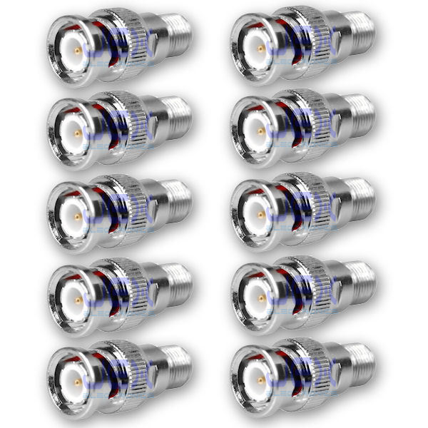 10X Male Coaxial BNC to Female Coax F-type Satellite Adapter CCTV Connector LOT