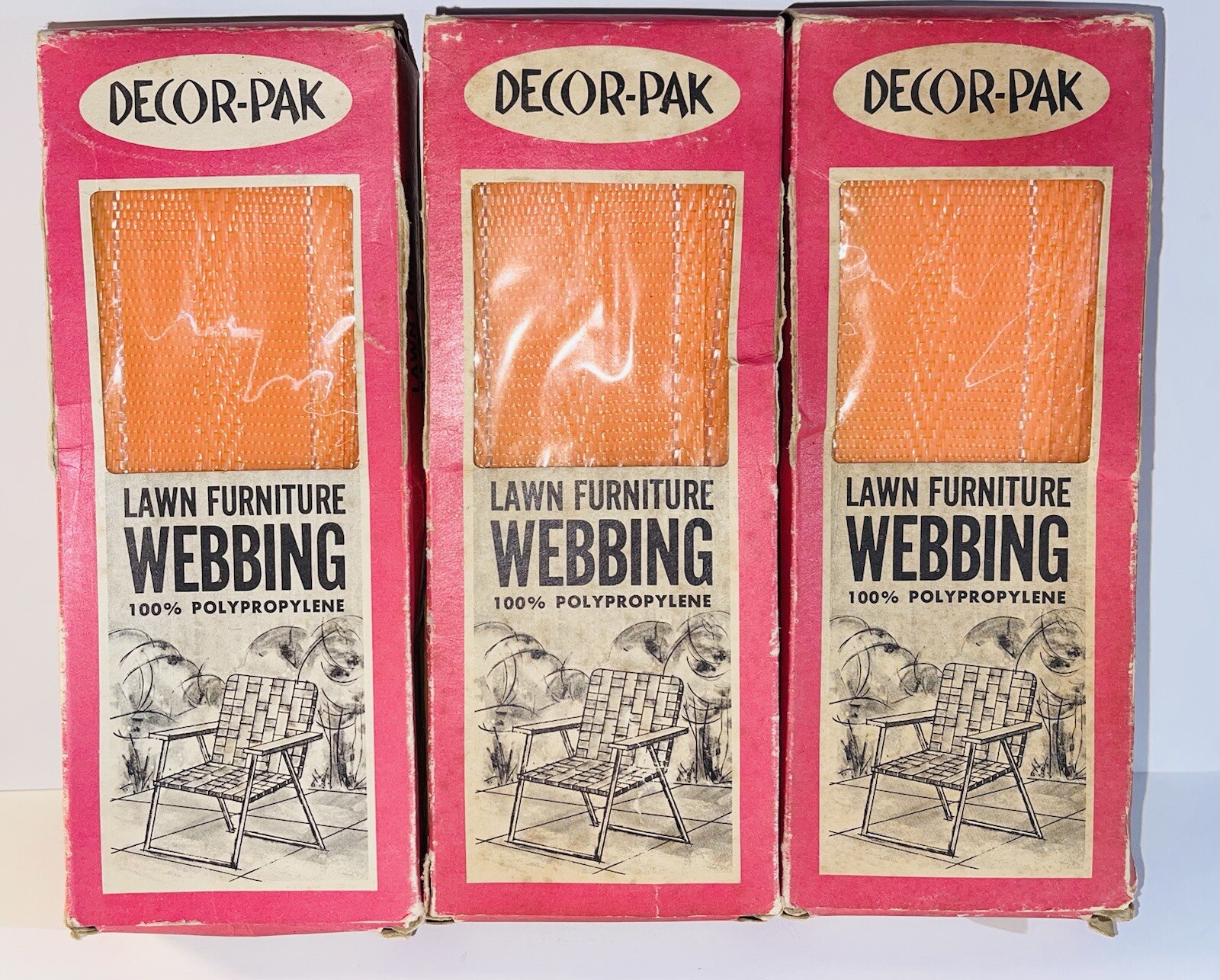 NOS Lawn Chair RE-WEB Kit Webbing Vintage Decor-Pak 3 Packs 17’ each Retro Lawn