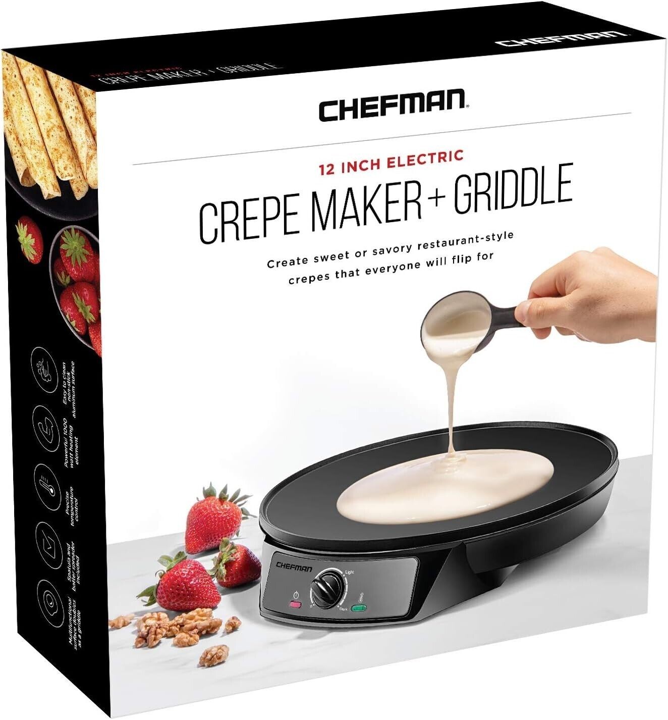 Electric Crepe Maker & Griddle, Precise Temperature Control Skillet for Perfect