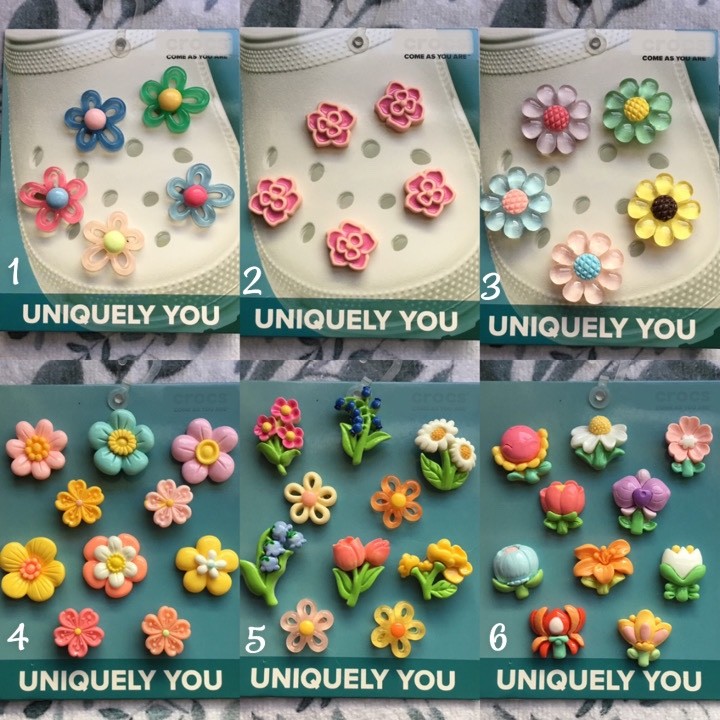 Handmade shoe charms 5 - 10 pack set translucent glitter flower rose