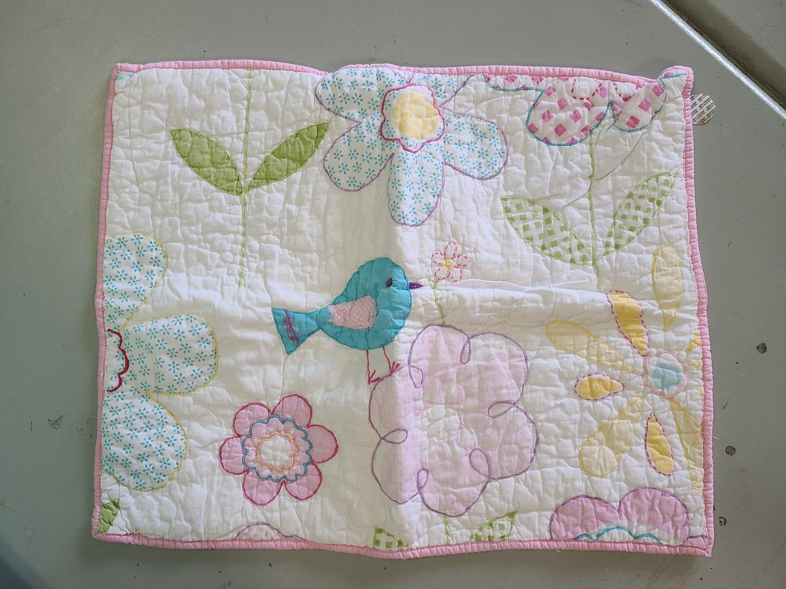 Pottery Barn Kids "Flowers & Turquoise Bird" Quilted Standard Sham