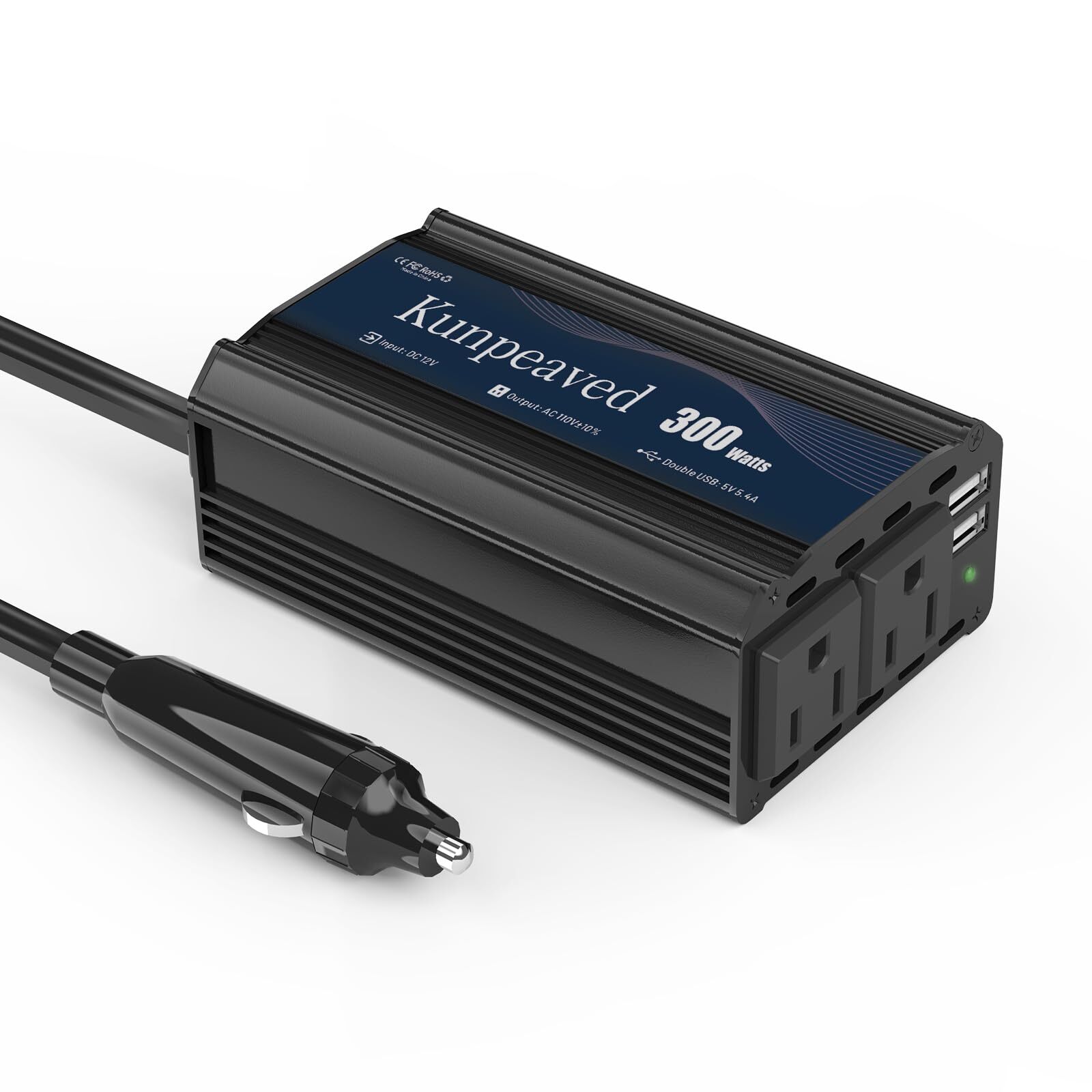 300W Power Inverter DC 12V to 110V Car Charger Converter with Dual USB Ports ...