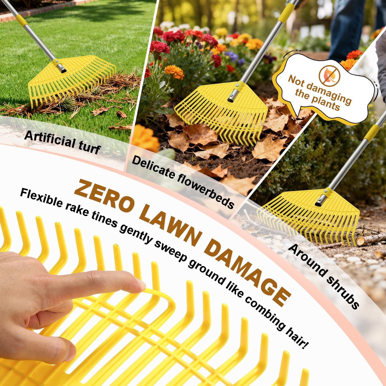 Bird Twig Leaf Rake - 16.5 Wide Nylon Plastic Head65 Adjustable Handleheavy