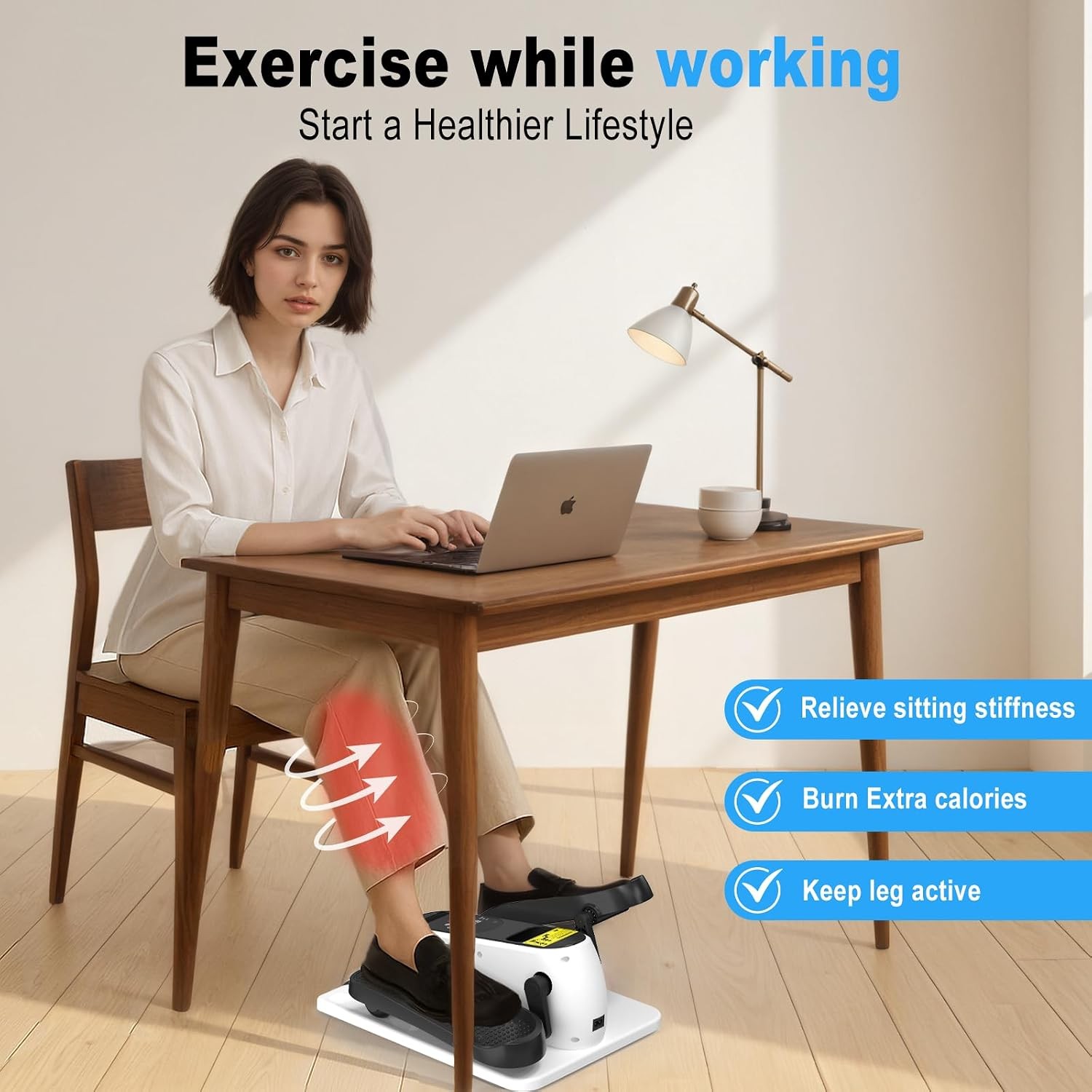 Under Desk Electric Elliptical Trainer White Compact Exercise Machine for Home