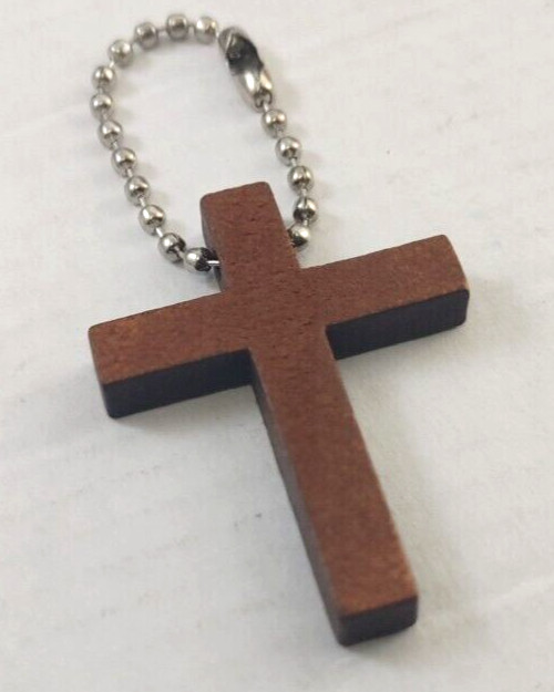 Mini Wooden Cross Keychain Wood Key Chain Keyring Ring Purse Bag Charm